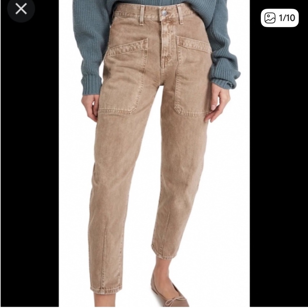 Veronica Beard Charlie Patch Jeans in Tan Sierra, 26